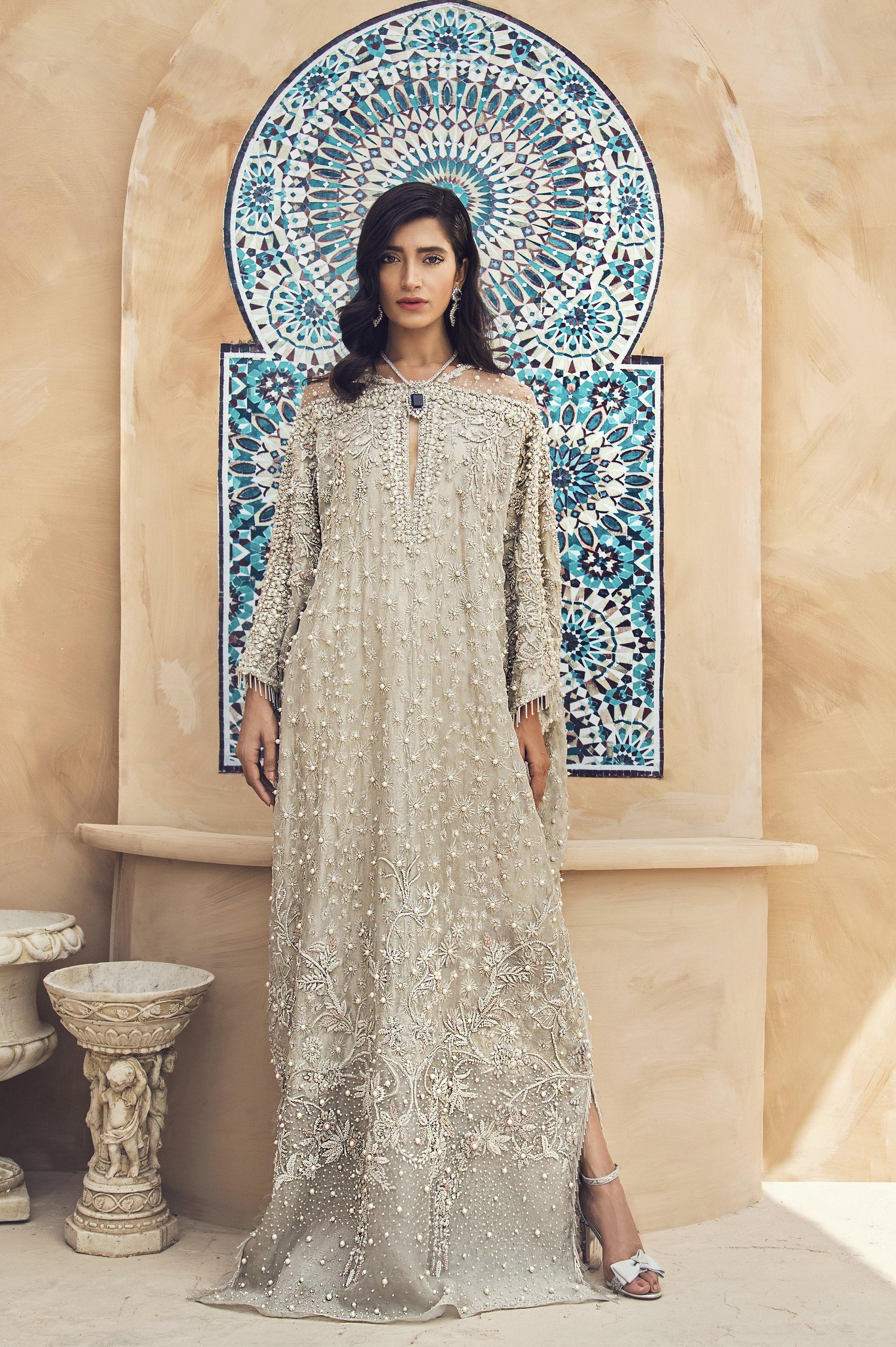 silver kaftan dress Rabia Silver Metallic Elasticated Batwing Kaftan Dress House Of Haniya