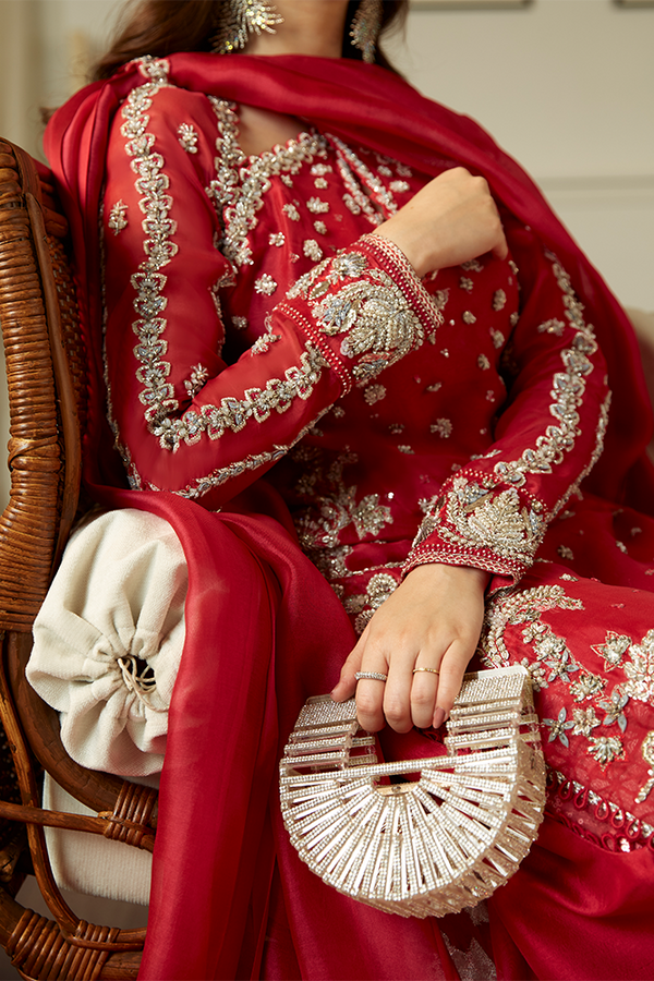 Red Pakistani Bridal Dress In Open Kameez Lehenga Style – UY COLLECTION